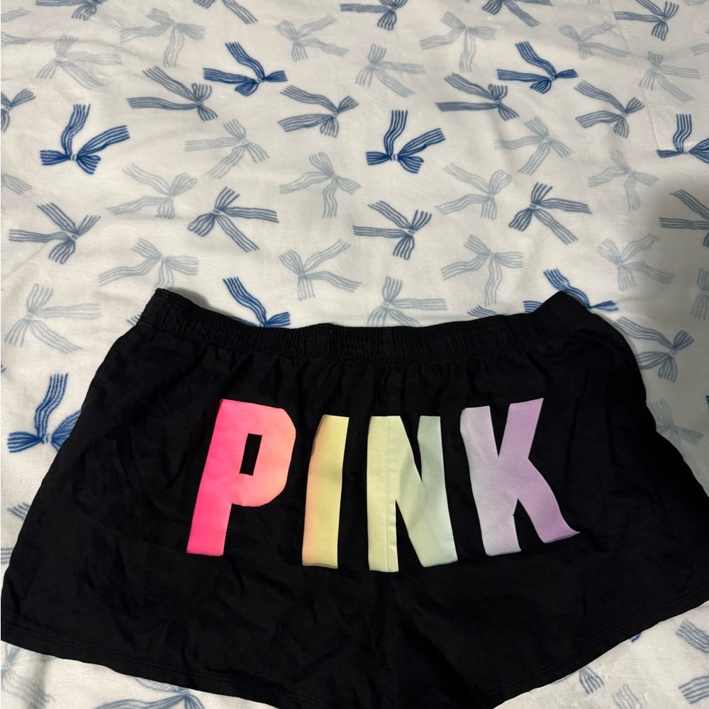 PINK Victoria's Secret Black Shorts with Multicolor Logo